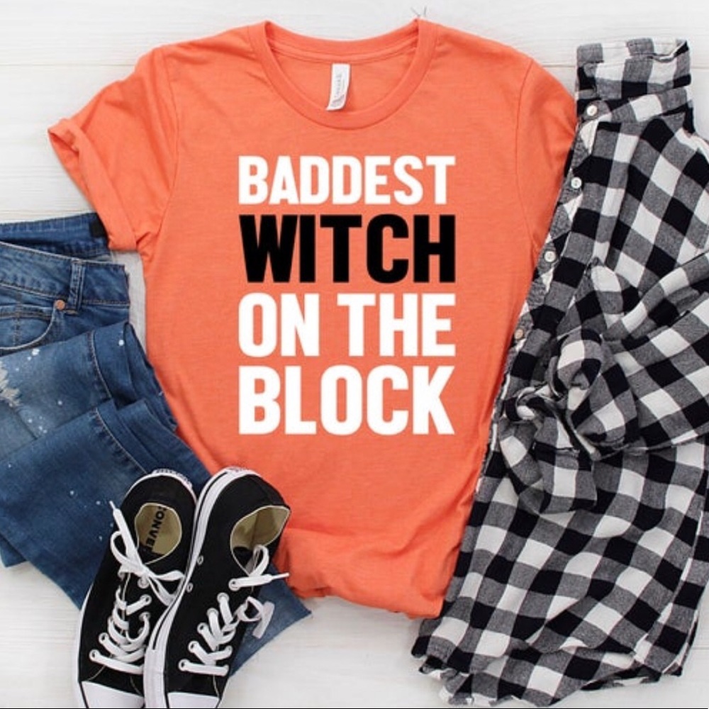 Baddest Witch on the Block Halloween graphic tee